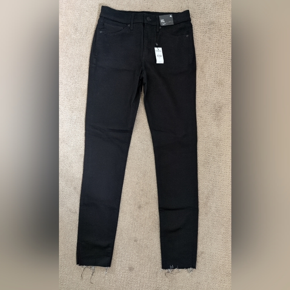 Express 4 Long Midrise Skinny Luxe Comfort Fit Black Denim With Frayed Hems